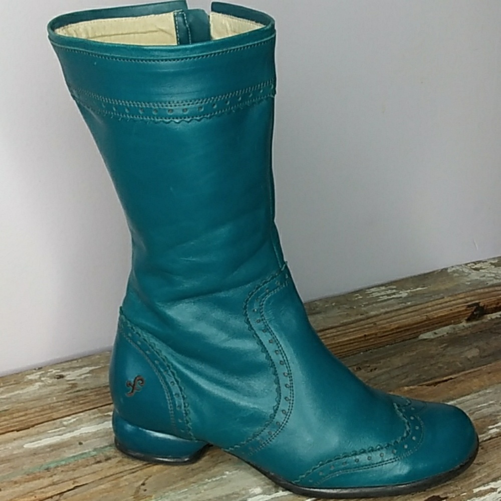 John Fleuvog turquoise calf length boot